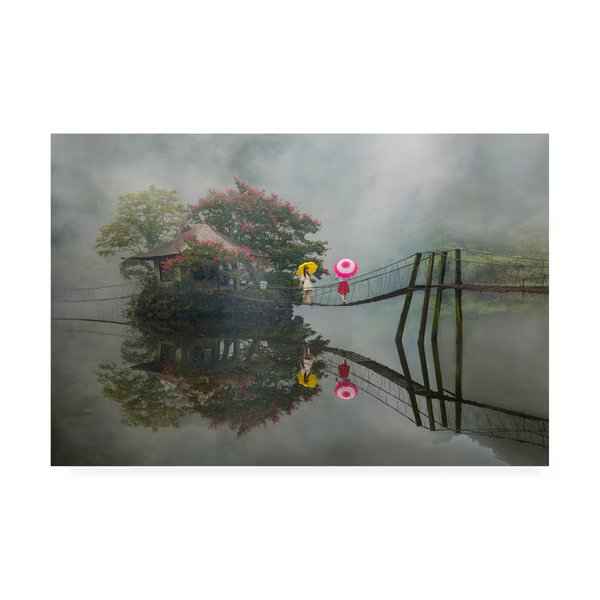 Bongok Namkoong 'Walk Along Lake' Canvas Art, 30x47, Trademark Fine Art, Mfr#: 1X09431-C3047GG